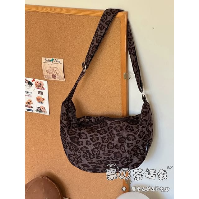 Leopard Print Crossbody Bag - Without Charm - Gray