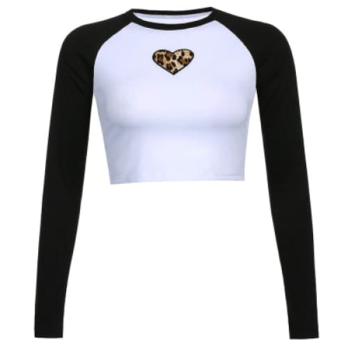 Leopard Print Heart Tee - Tops