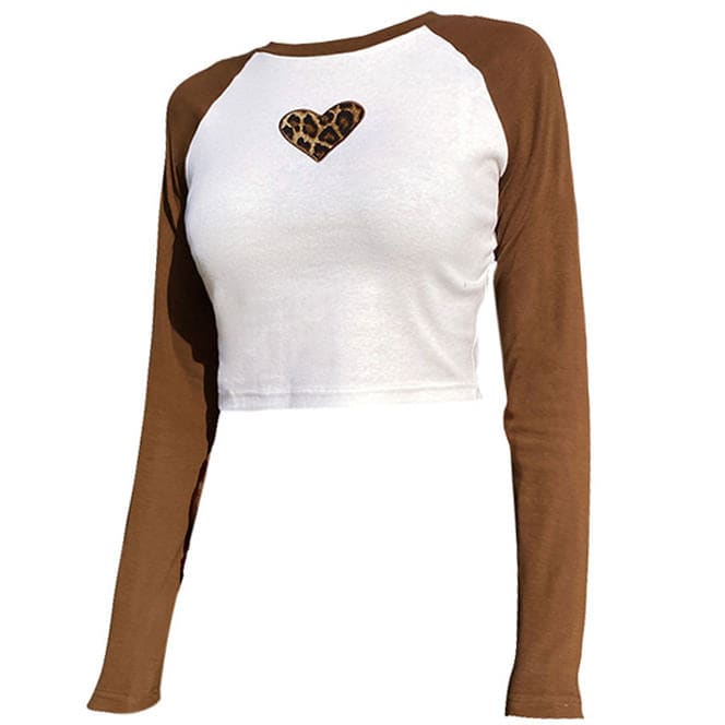 Leopard Print Heart Tee - Tops