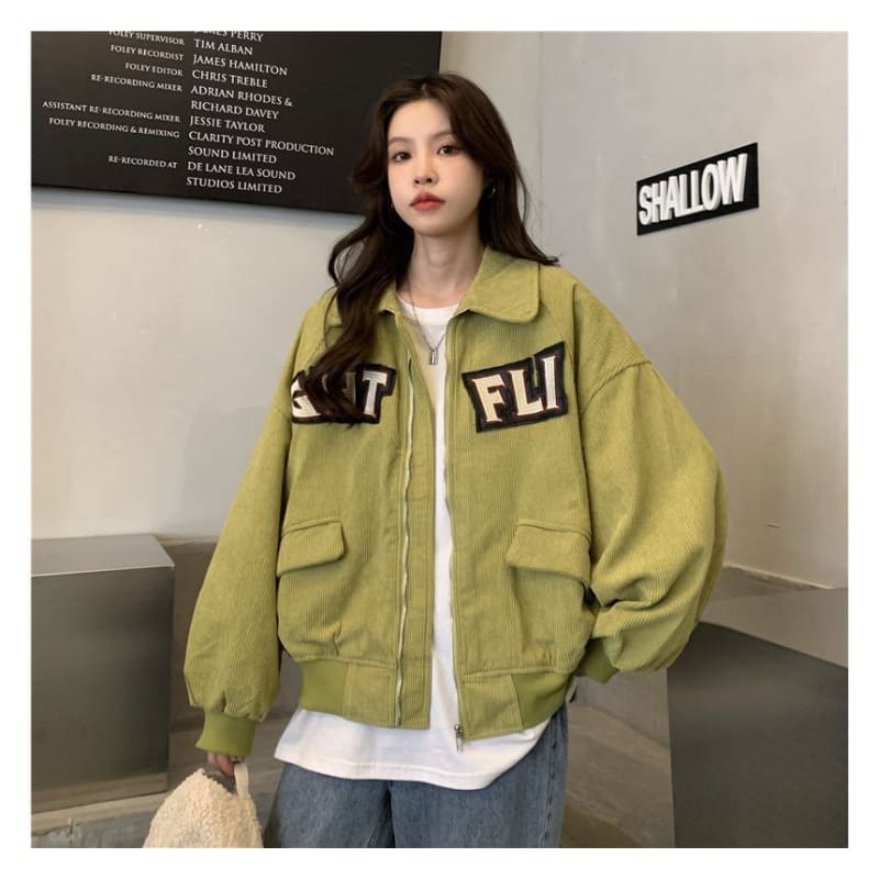 Letter Applique Shirt Jacket