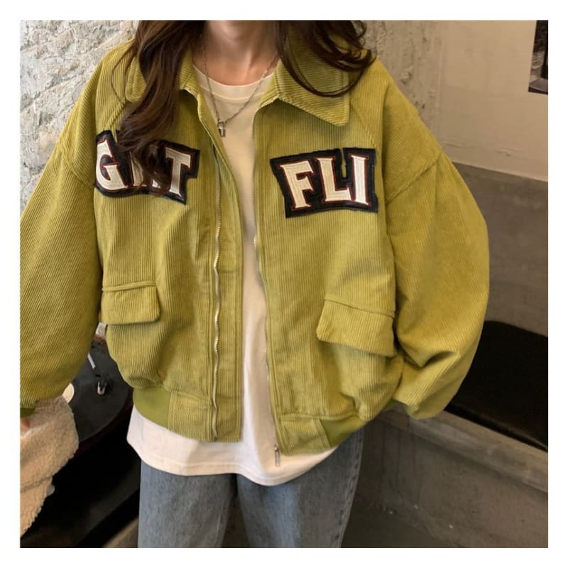 Letter Applique Shirt Jacket