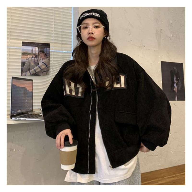 Letter Applique Shirt Jacket