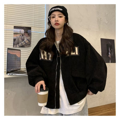 Letter Applique Shirt Jacket