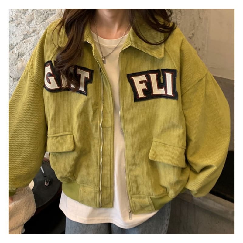 Letter Applique Shirt Jacket