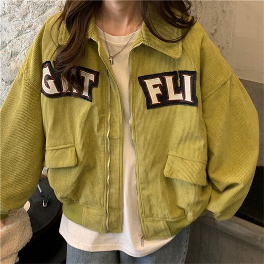 Letter Applique Shirt Jacket