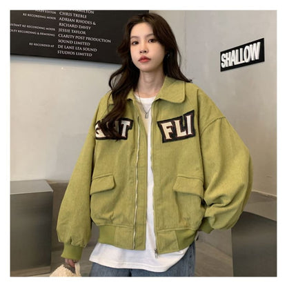 Letter Applique Shirt Jacket