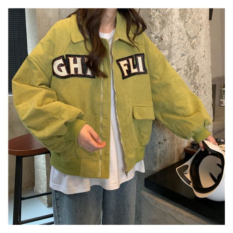 Letter Applique Shirt Jacket