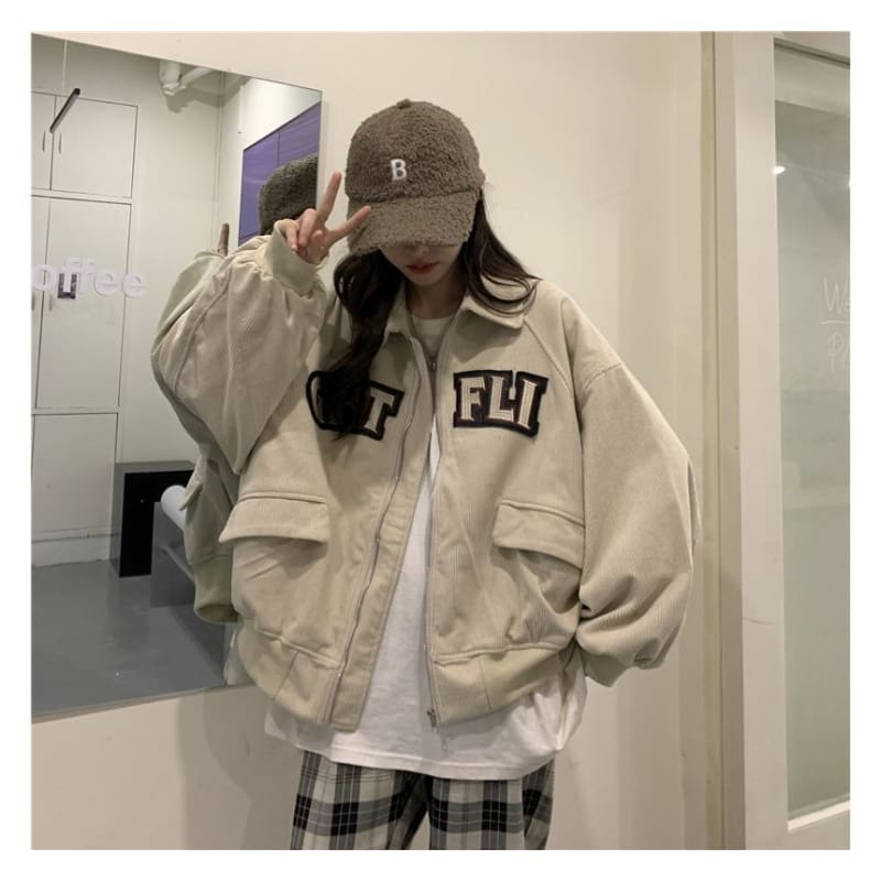 Letter Applique Shirt Jacket