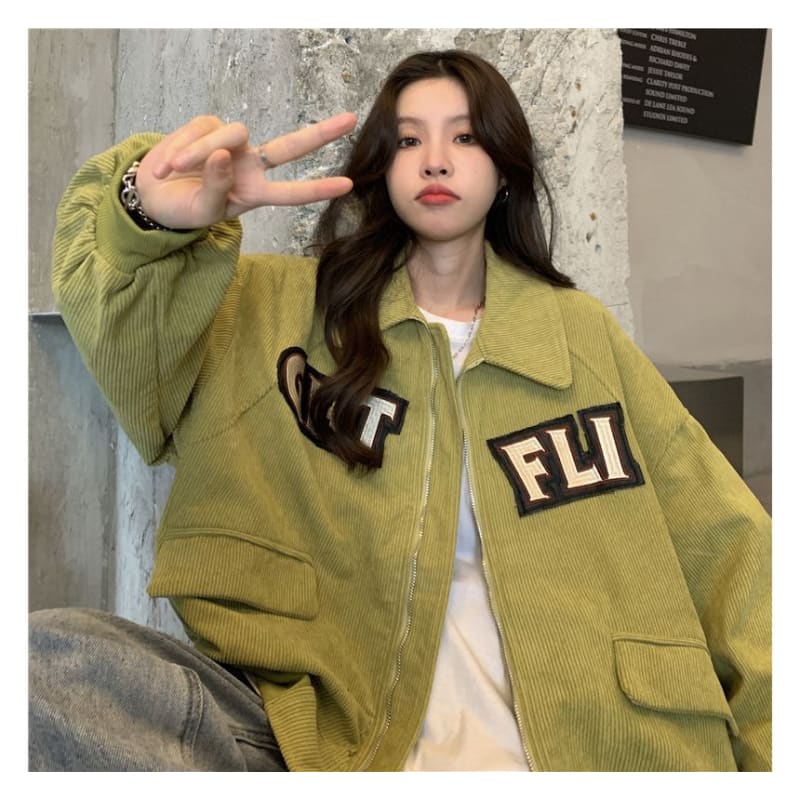 Letter Applique Shirt Jacket