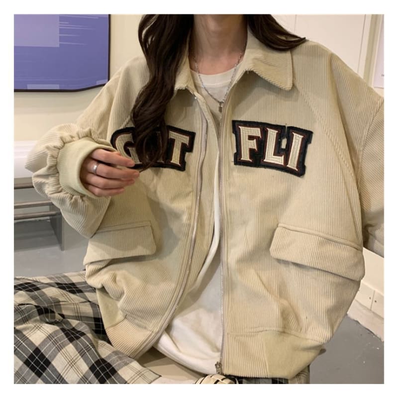 Letter Applique Shirt Jacket