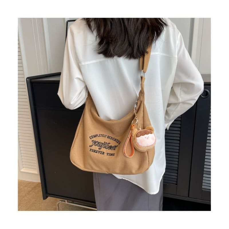 Letter Embroidered Canvas Crossbody Bag