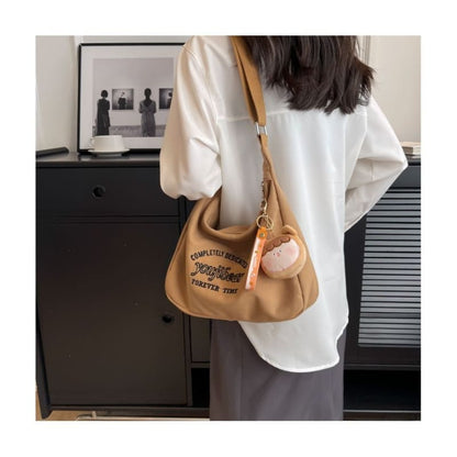 Letter Embroidered Canvas Crossbody Bag