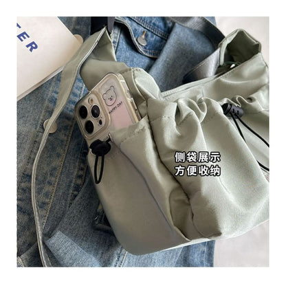 Letter Embroidered Drawstring Crossbody Bag