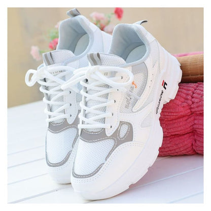 Letter Embroidered Lace-Up Platform Sneakers