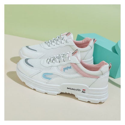 Letter Embroidered Mesh Panel Platform Sneakers