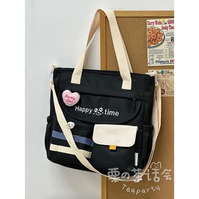 Letter Embroidered Multi-Pocket Tote Bag / Backpack / Bag