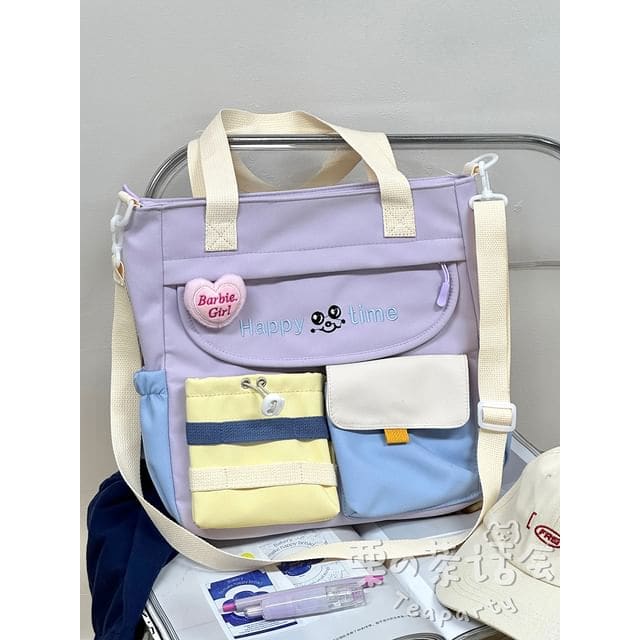 Letter Embroidered Multi-Pocket Tote Bag / Backpack / Bag