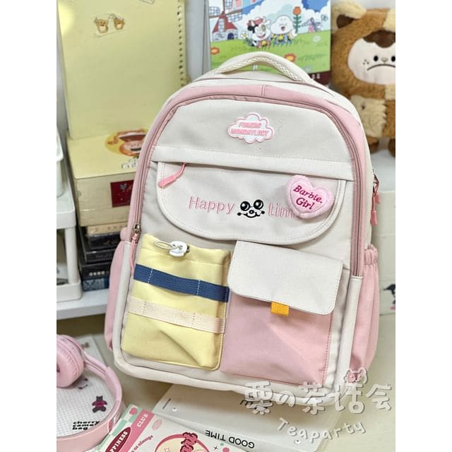 Letter Embroidered Multi-Pocket Tote Bag / Backpack / Bag