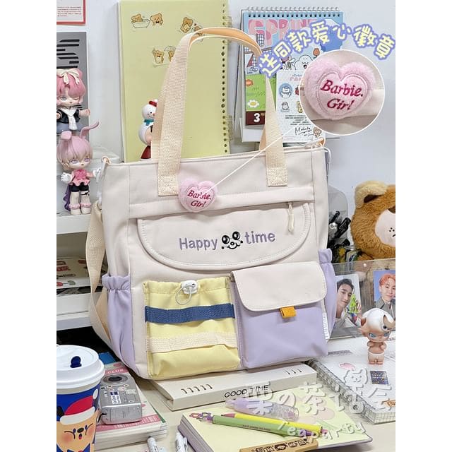 Letter Embroidered Multi-Pocket Tote Bag / Backpack / Bag