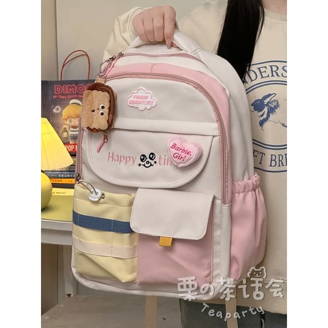 Letter Embroidered Multi-Pocket Tote Bag / Backpack / Bag