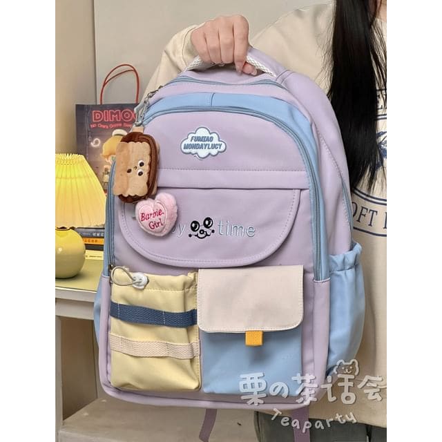 Letter Embroidered Multi-Pocket Tote Bag / Backpack / Bag