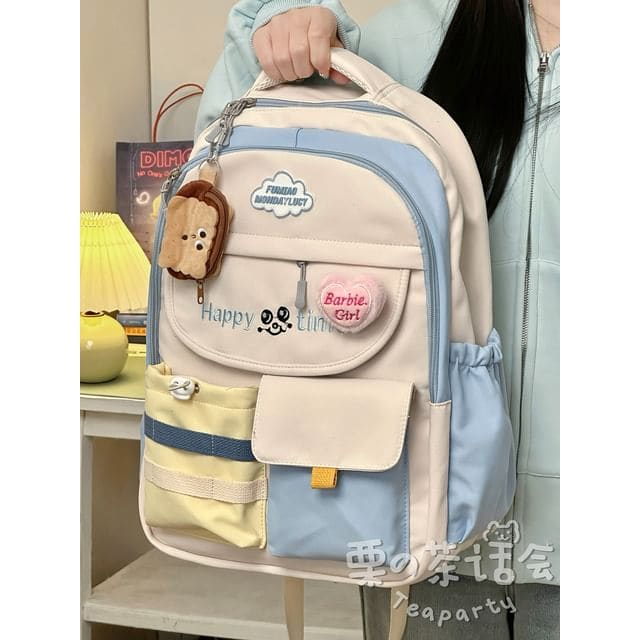 Letter Embroidered Multi-Pocket Tote Bag / Backpack / Bag