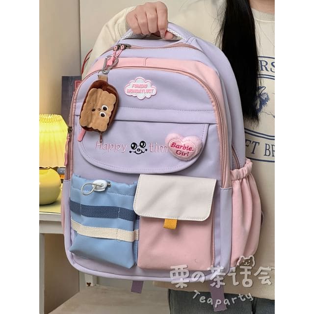 Letter Embroidered Multi-Pocket Tote Bag / Backpack / Bag