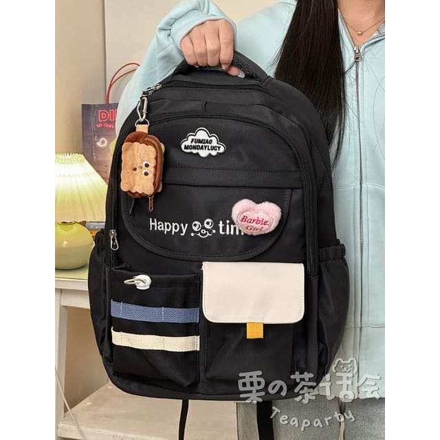 Letter Embroidered Multi-Pocket Tote Bag / Backpack / Bag