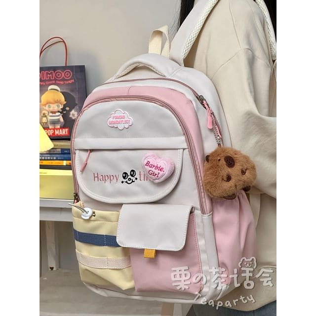 Letter Embroidered Multi-Pocket Tote Bag / Backpack / Bag