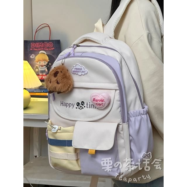 Letter Embroidered Multi-Pocket Tote Bag / Backpack / Bag