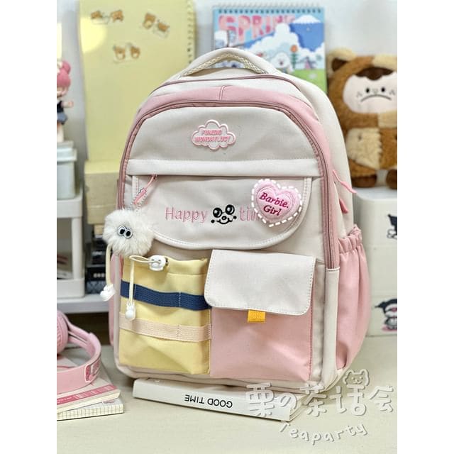 Letter Embroidered Multi-Pocket Tote Bag / Backpack / Bag