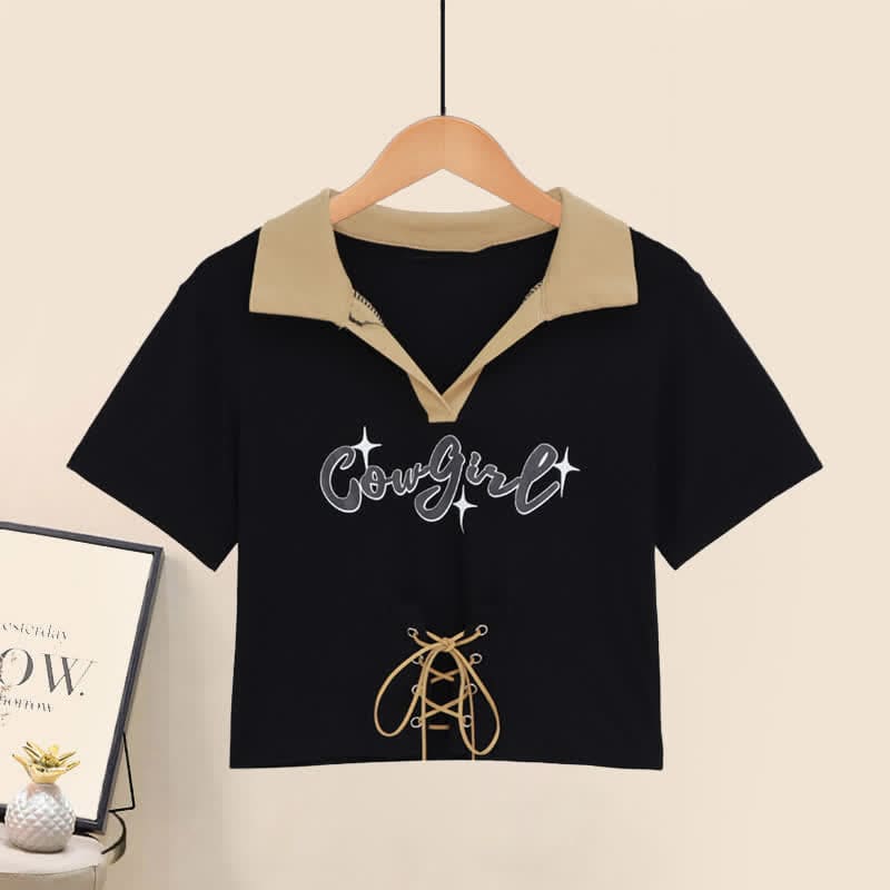 Letter Print Crop Top T-Shirt Cargo Pants Set - T-Shirt / M