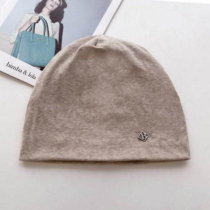 Lettering Accent Beanie - Beige / One Size