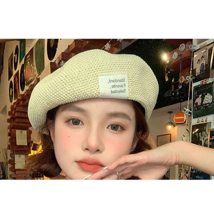 Lettering Applique Beret Hat