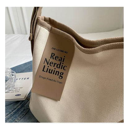 Lettering Applique Canvas Tote Bag