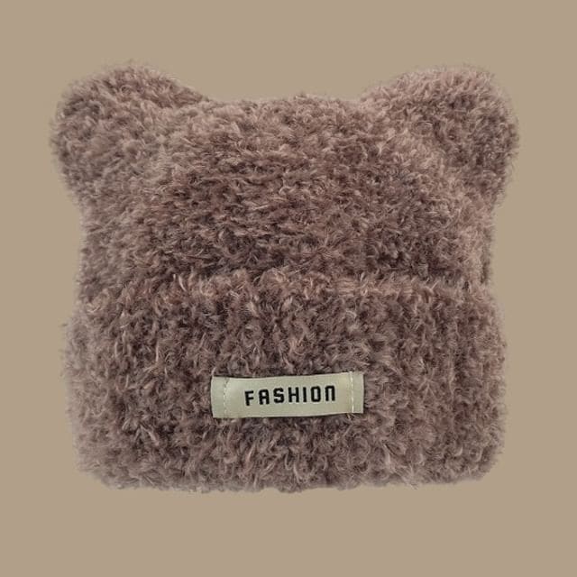 Lettering Applique Cat Ear Chenille Beanie - A-457CHT