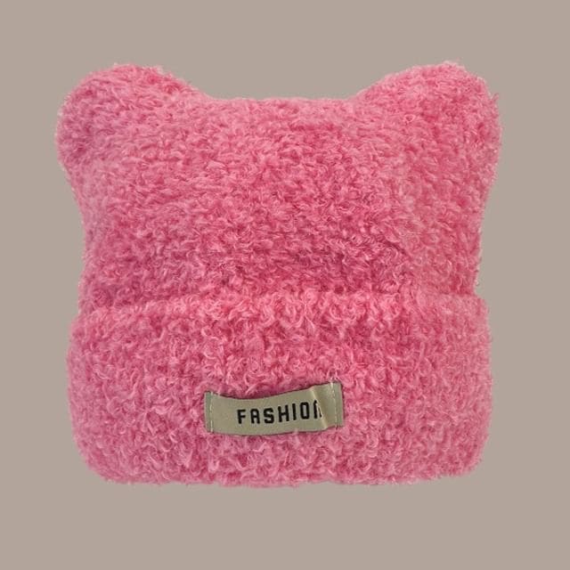 Lettering Applique Cat Ear Chenille Beanie - A-457CHT