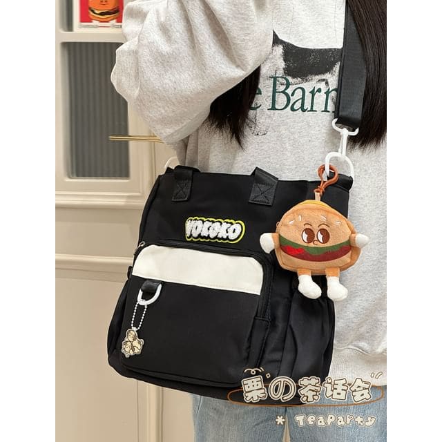 Lettering Applique Crossbody Bag - With Hamburger Charm