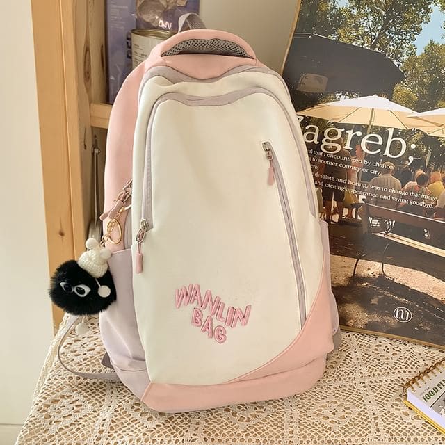 Lettering Backpack / Bobble Charm / Set - With Charm - Pink