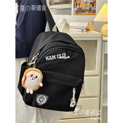 Lettering Backpack - With Chicken Leg Charm - Black