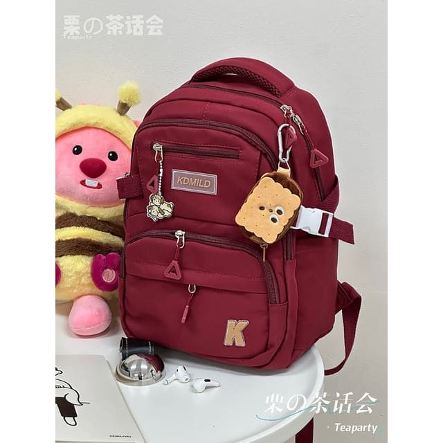 Lettering Buckle Backpack - With Biscuit Coin Purse - Wine