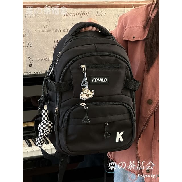 Lettering Buckle Backpack - With Checker Knot Charm - Black