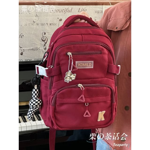 Lettering Buckle Backpack - With Checker Knot Charm - Wine