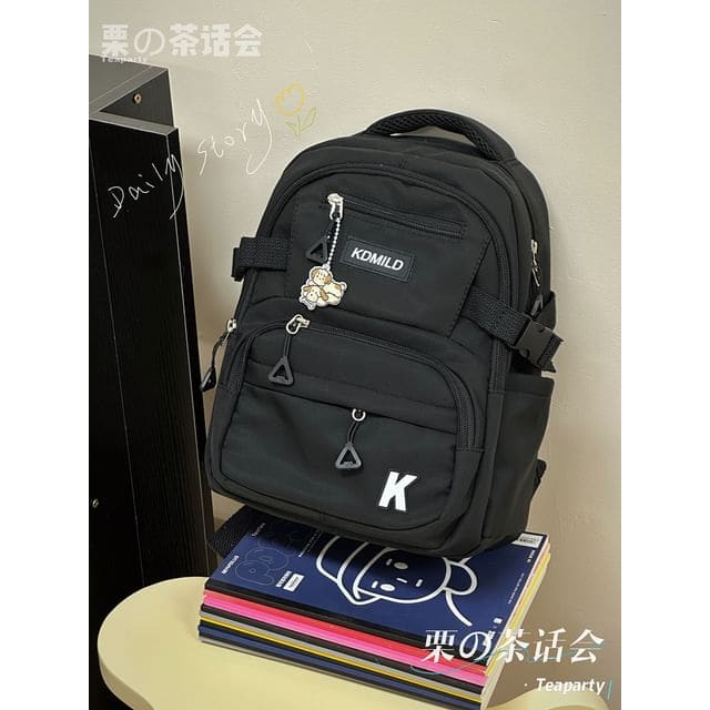 Lettering Buckle Backpack - Without Charm - Black / One Size