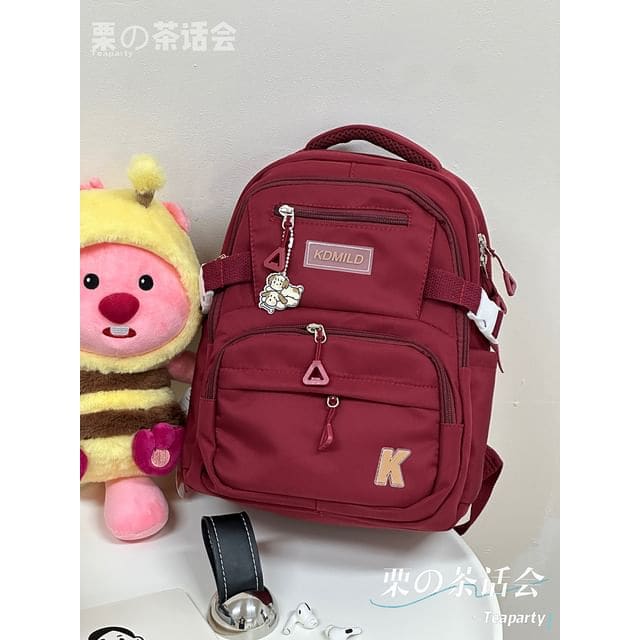 Lettering Buckle Backpack - Without Charm - Wine Red