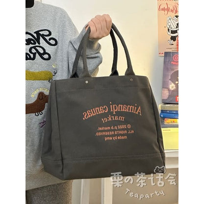 Lettering Canvas Tote Bag / Bag Charm / Set - Without Bag