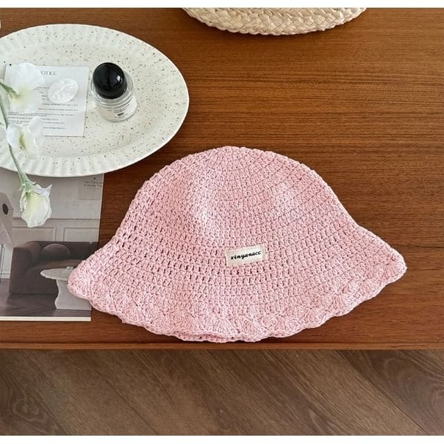 Lettering Crochet Cloche Hat - Pink / One Size