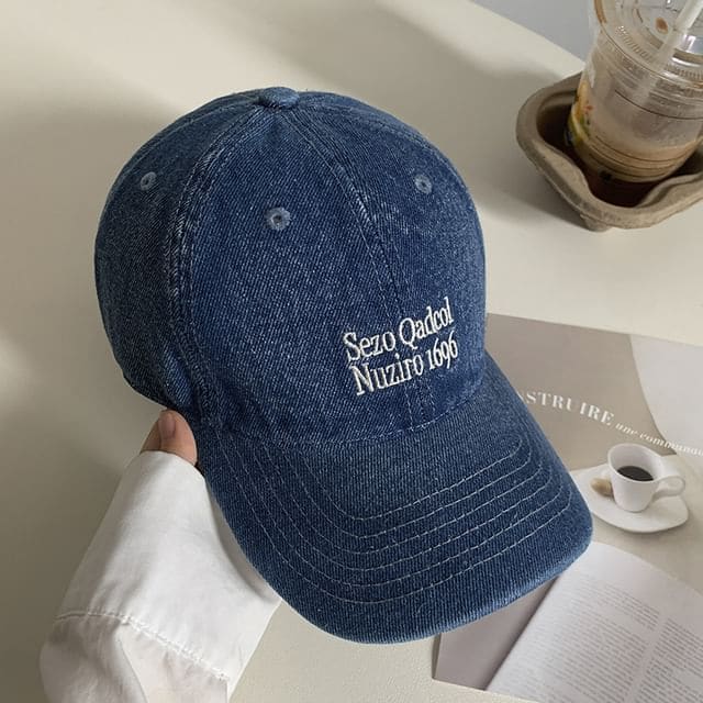 Lettering Denim Cap - Dark Blue / One Size