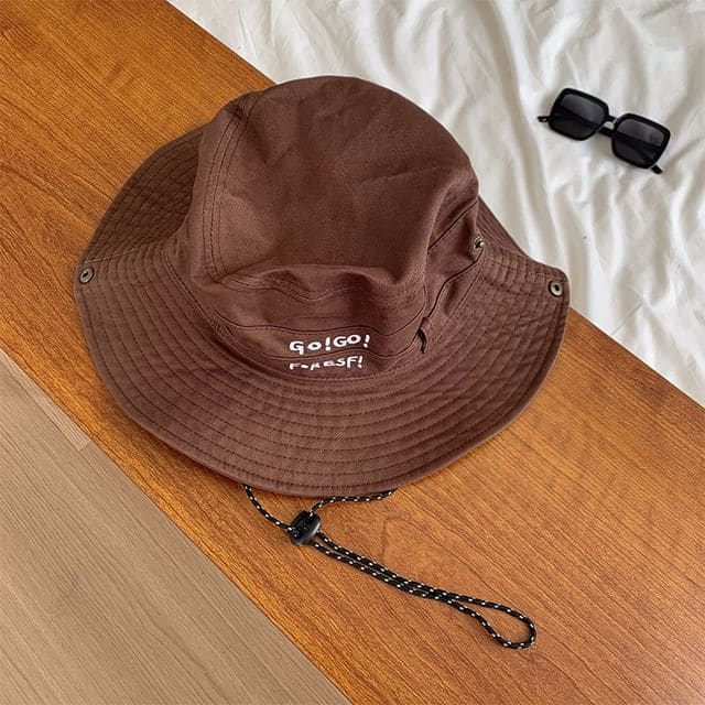 Lettering Embroidered Boonie Hat - Brown / M