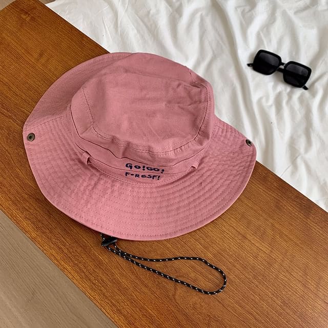 Lettering Embroidered Boonie Hat - Pink / M